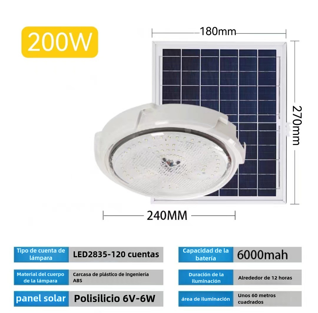 Lámpara Solar para Interior y Exterior, Luz de Techo Ultra Brillante para Hogar, Balcones y Pasillos