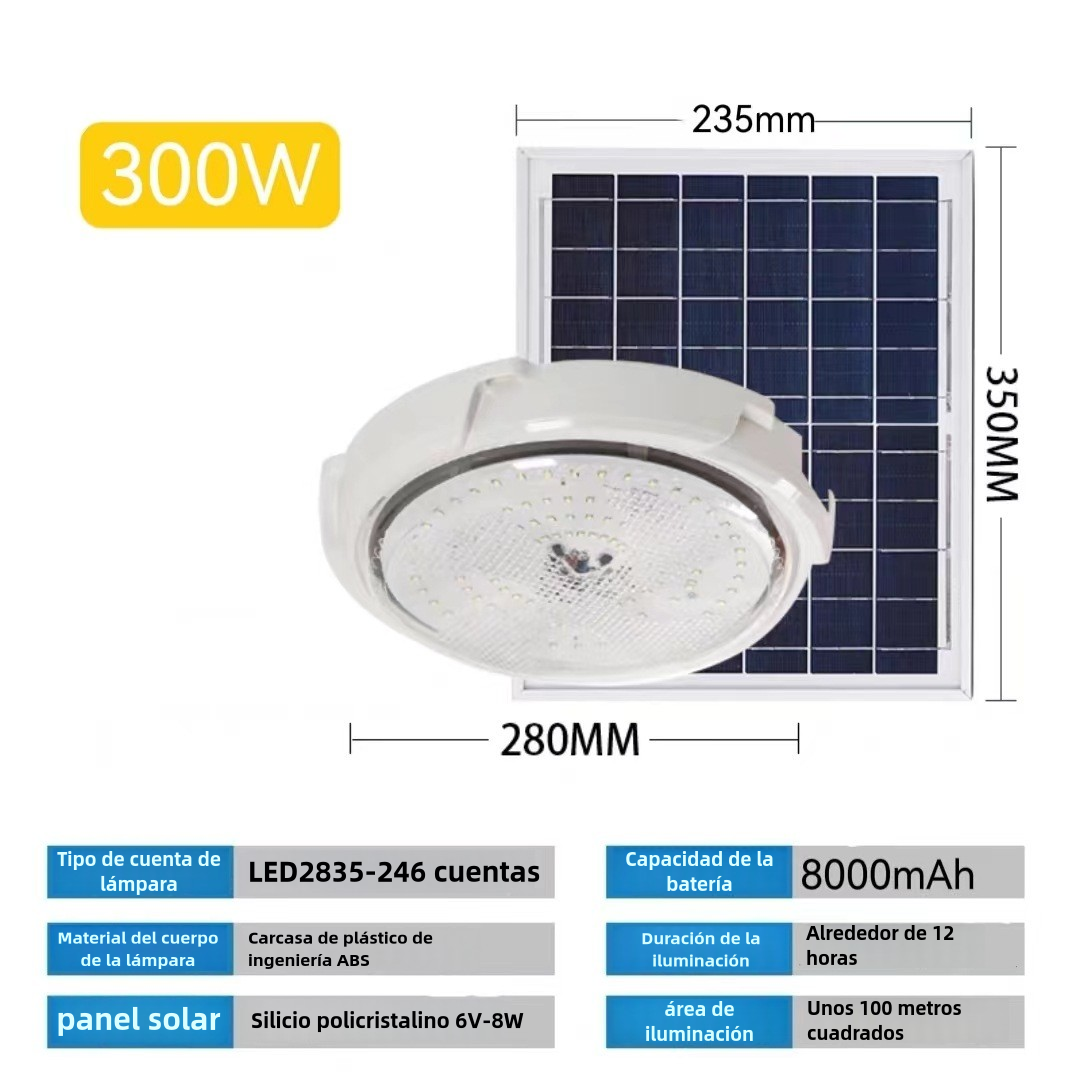 Lámpara Solar para Interior y Exterior, Luz de Techo Ultra Brillante para Hogar, Balcones y Pasillos