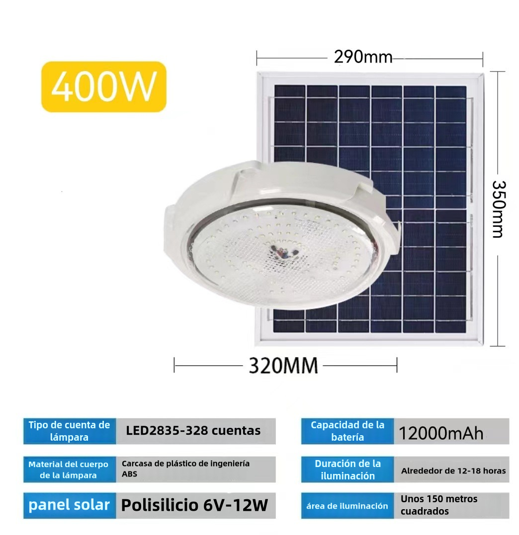 Lámpara Solar para Interior y Exterior, Luz de Techo Ultra Brillante para Hogar, Balcones y Pasillos